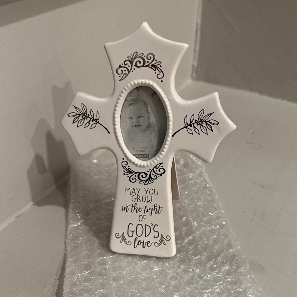 White Decorative Cross Photo Frame - Inspirational Home Accent